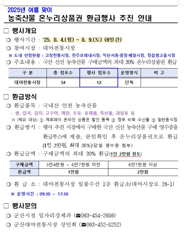 2025년여름맞이농축산물온누리상품권환급행사